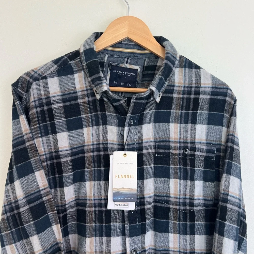 Denim & Flower Flannel Button Down Men’s XL - Picture 2 of 10